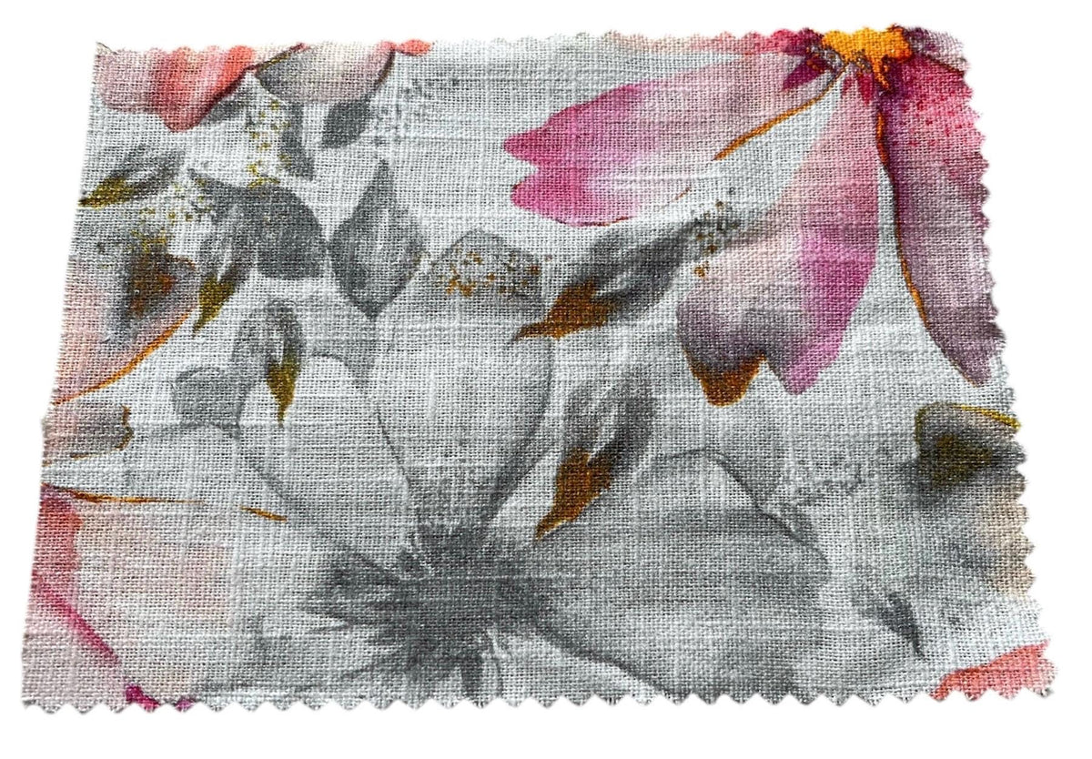 NEW High Class Linen Cotton Floral Print Fabric / Ideal For Dresses, Tops, Shirts, Trousers And Jackets (Please See Description)
