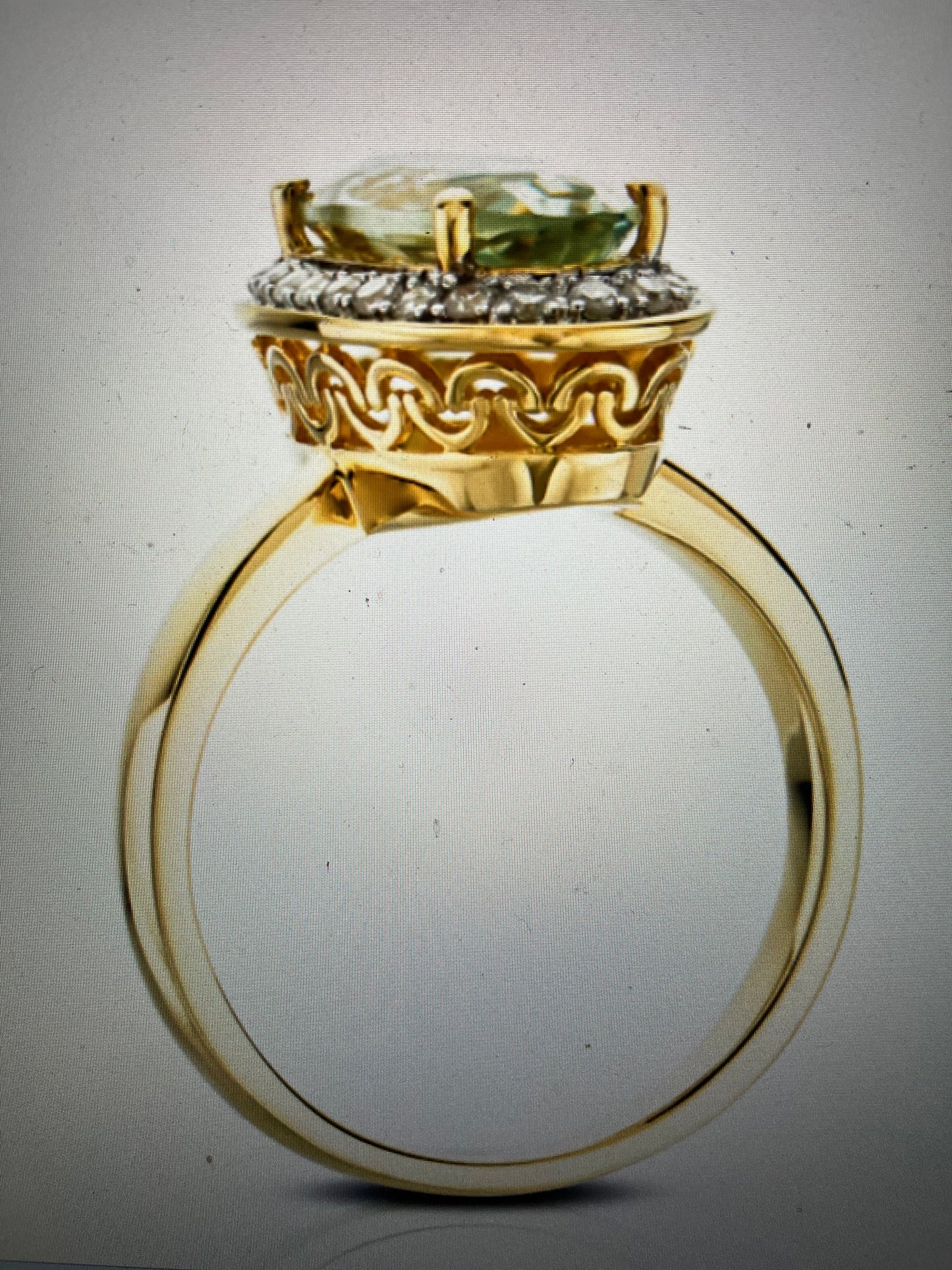 9ct Yellow Gold 0.15ct Diamond Green Amethyst Oval Ring