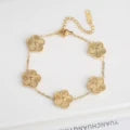 Hot Sale Stainless Steel Laser Five Leaf Flower Petal Adjustable Clover Bracelet Necklace Classic for Woman Girl Brand Jewellery Party Gift