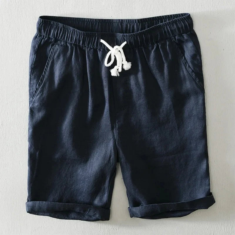 New Summer 100% Linen Shorts for Men Clothing Solid Colour Streetwear Men Pants