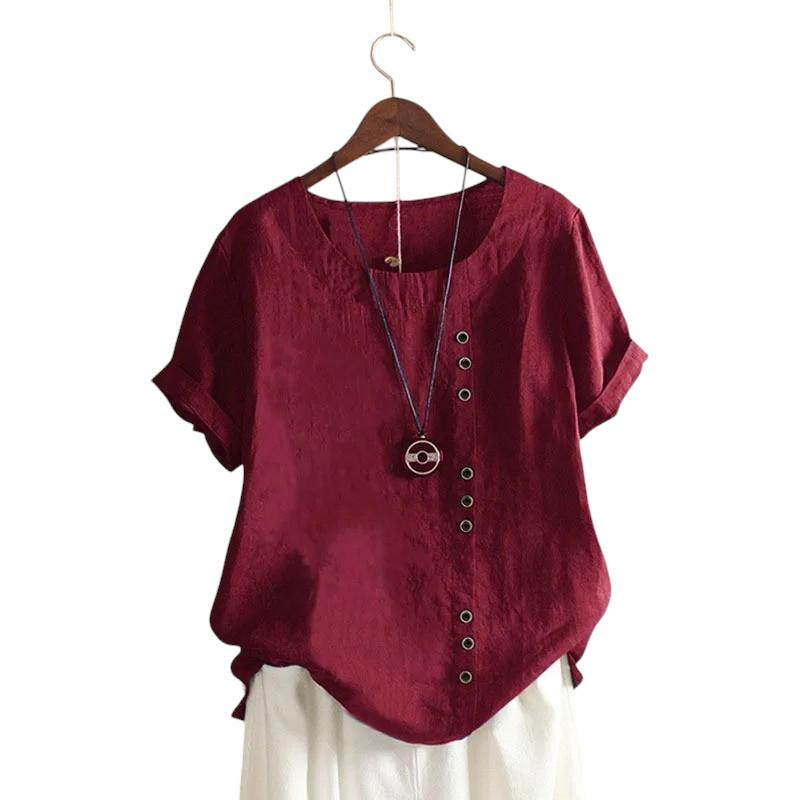 Candy Colours 100% Cotton Women's Button Blouse | Linen Touch O-Neck Short Sleeve Shirt Top (S-5XL) | Perfect for Spring & Summer | Free Worldwide Shipping