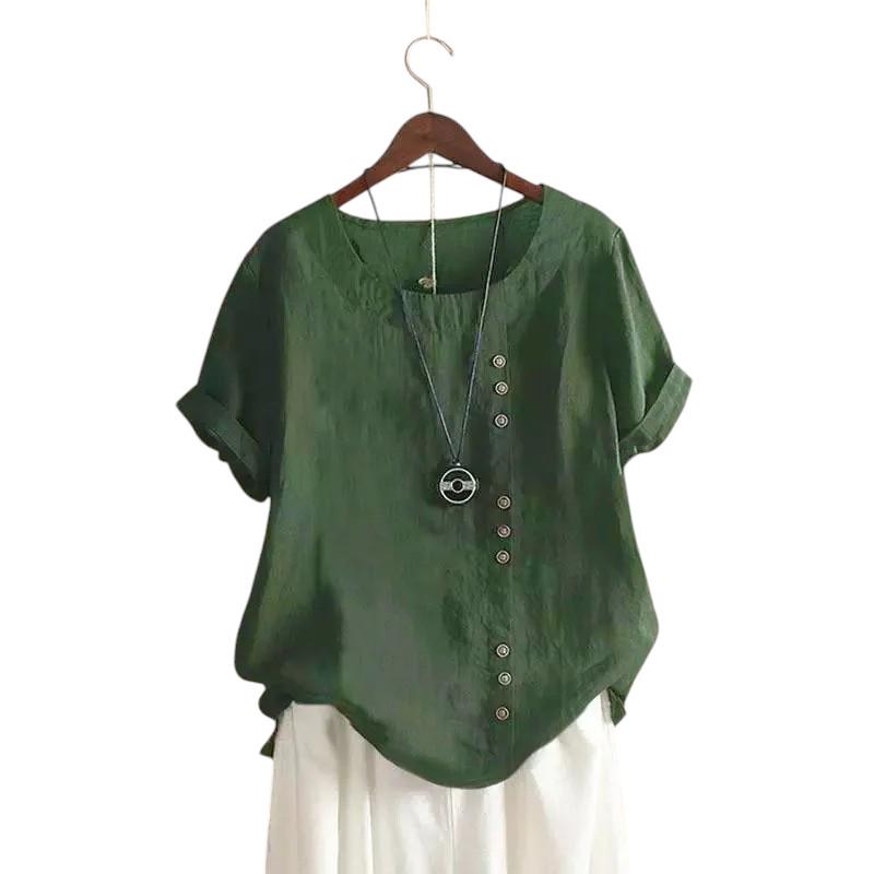 Candy Colours 100% Cotton Women's Button Blouse | Linen Touch O-Neck Short Sleeve Shirt Top (S-5XL) | Perfect for Spring & Summer | Free Worldwide Shipping