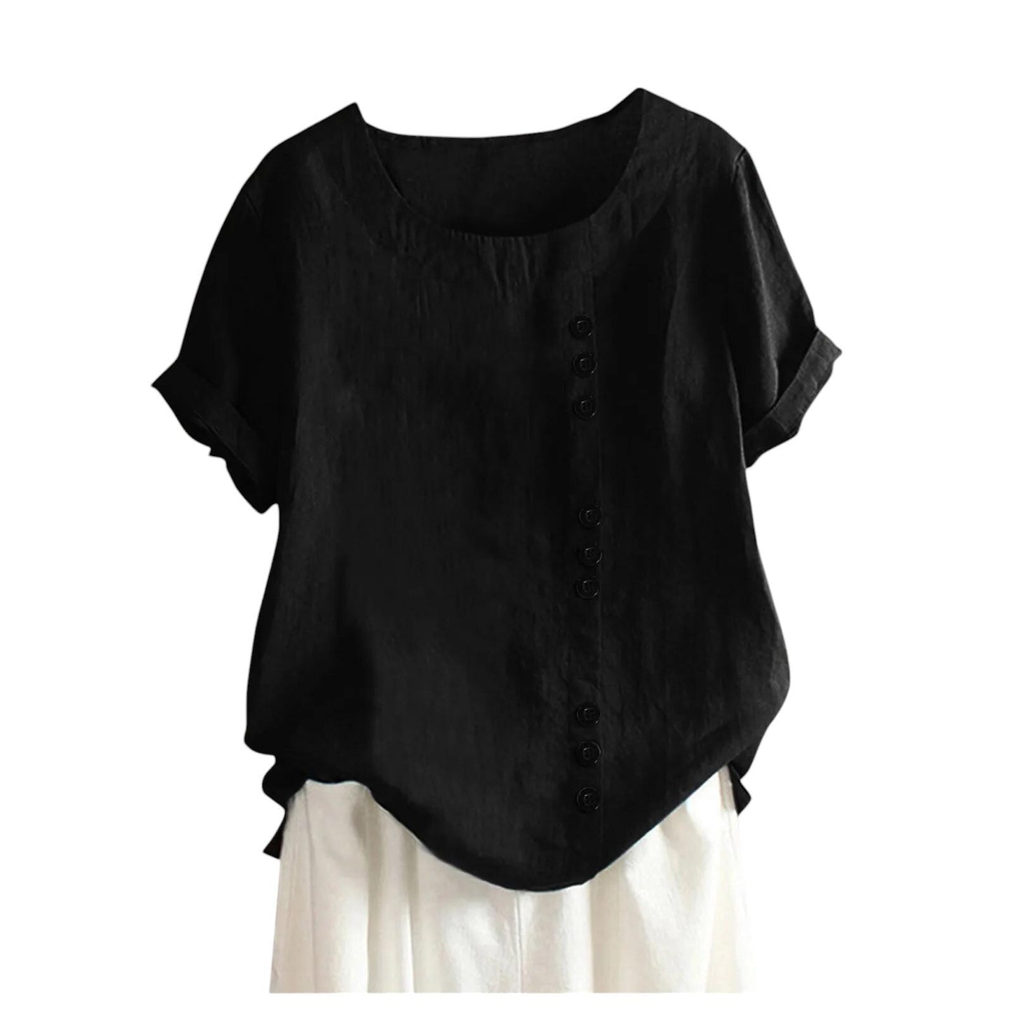 Candy Colours 100% Cotton Women's Button Blouse | Linen Touch O-Neck Short Sleeve Shirt Top (S-5XL) | Perfect for Spring & Summer | Free Worldwide Shipping