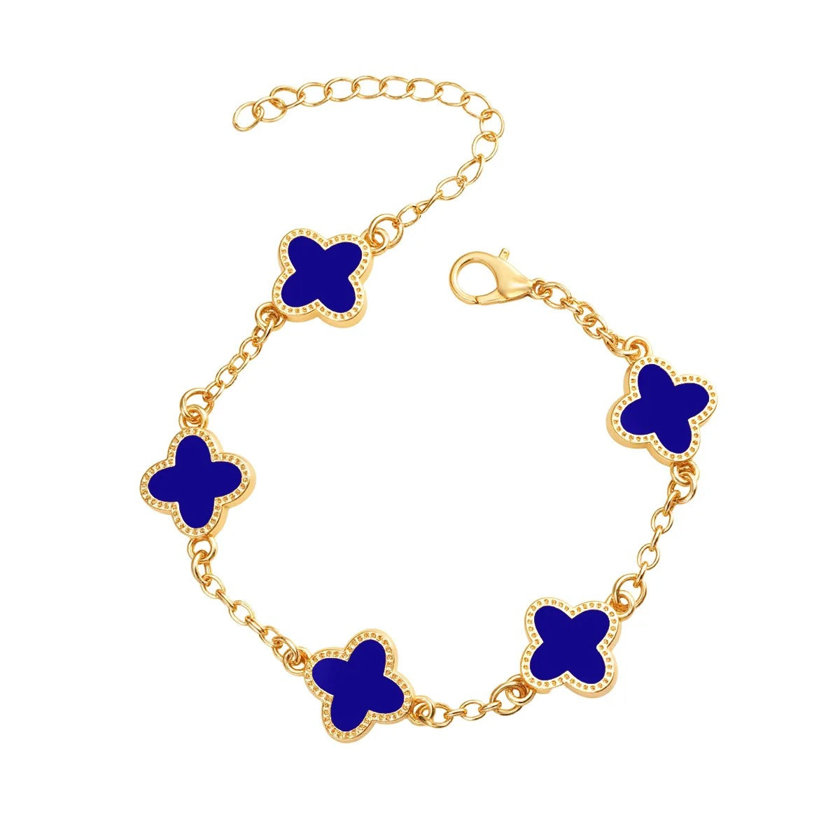 925 Sterling Silver 18K Gold Plated Four Leaf Clover Charm Bracelet — Lucky Women’s Jewellery Gift