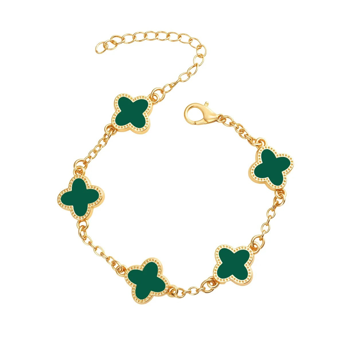 925 Sterling Silver 18K Gold Plated Four Leaf Clover Charm Bracelet — Lucky Women’s Jewellery Gift