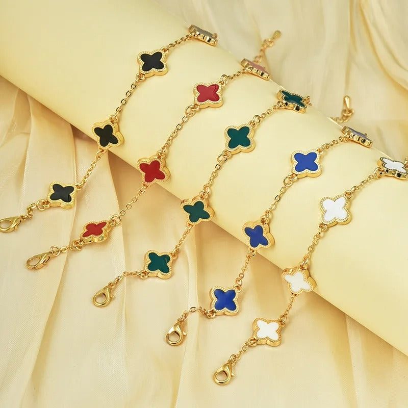 925 Sterling Silver 18K Gold Plated Four Leaf Clover Charm Bracelet — Lucky Women’s Jewellery Gift