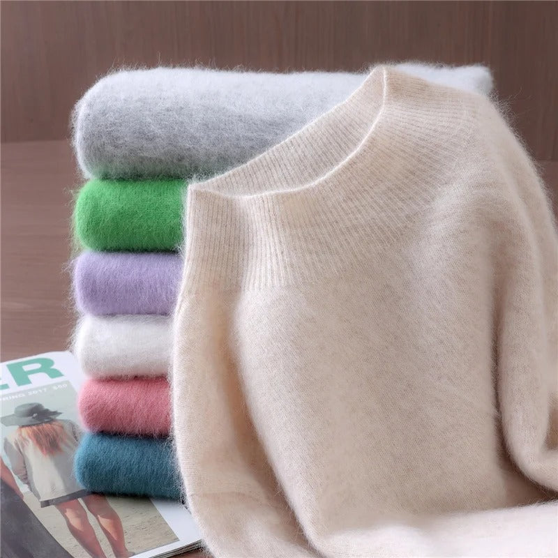 Luxurious Mink Cashmere Pullover – Women’s Soft Mock Neck Sweater for Autumn & Winter | Premium Knitwear – Free Worldwide Shipping