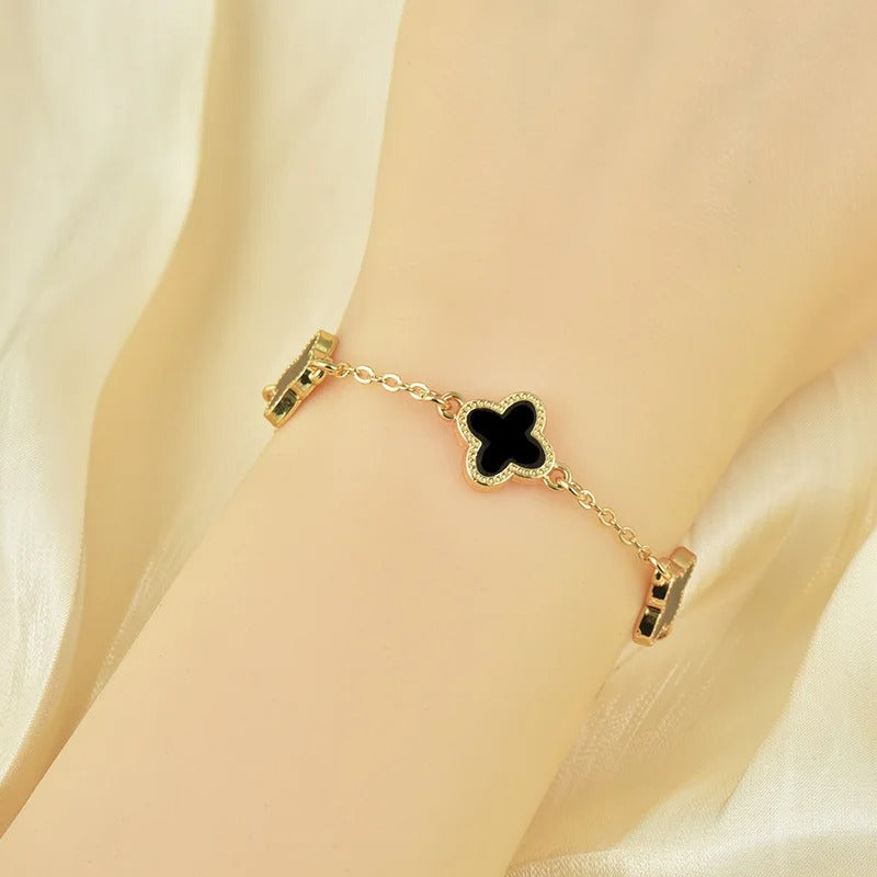 925 Sterling Silver 18K Gold Plated Four Leaf Clover Charm Bracelet — Lucky Women’s Jewellery Gift
