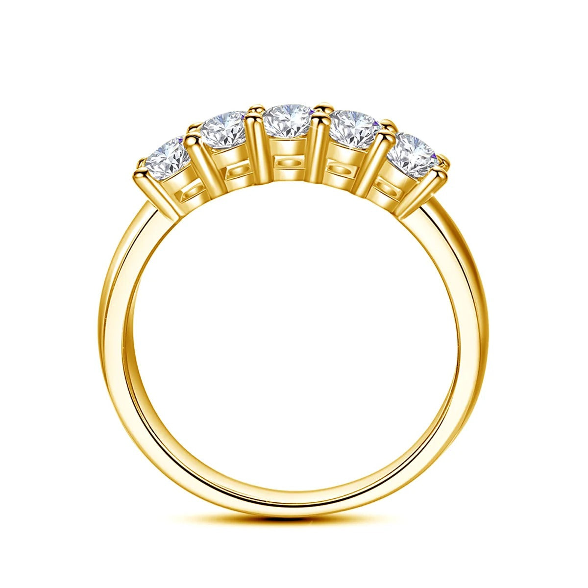 Certified 18K Solid Gold Moissanite 5‑Stone Ring for Women – Luxury Engagement / Wedding Gift