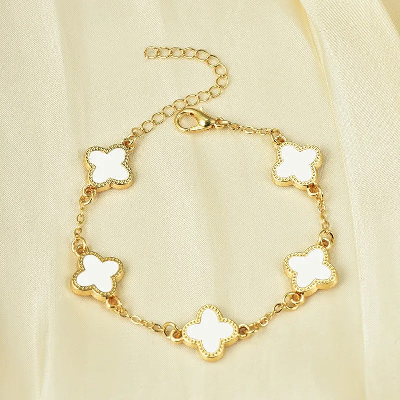 925 Sterling Silver 18K Gold Plated Four Leaf Clover Charm Bracelet — Lucky Women’s Jewellery Gift