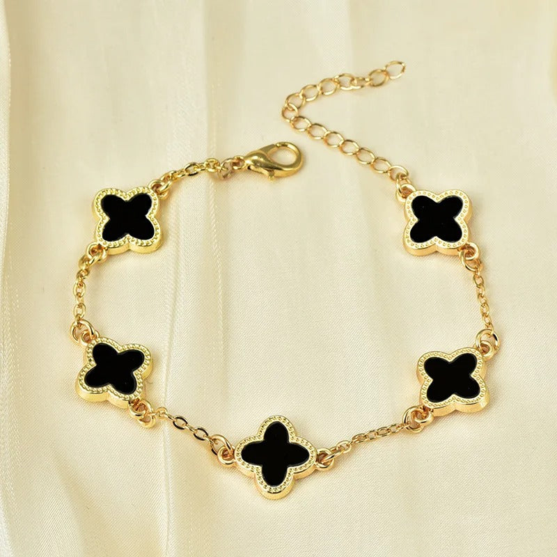 925 Sterling Silver 18K Gold Plated Four Leaf Clover Charm Bracelet — Lucky Women’s Jewellery Gift