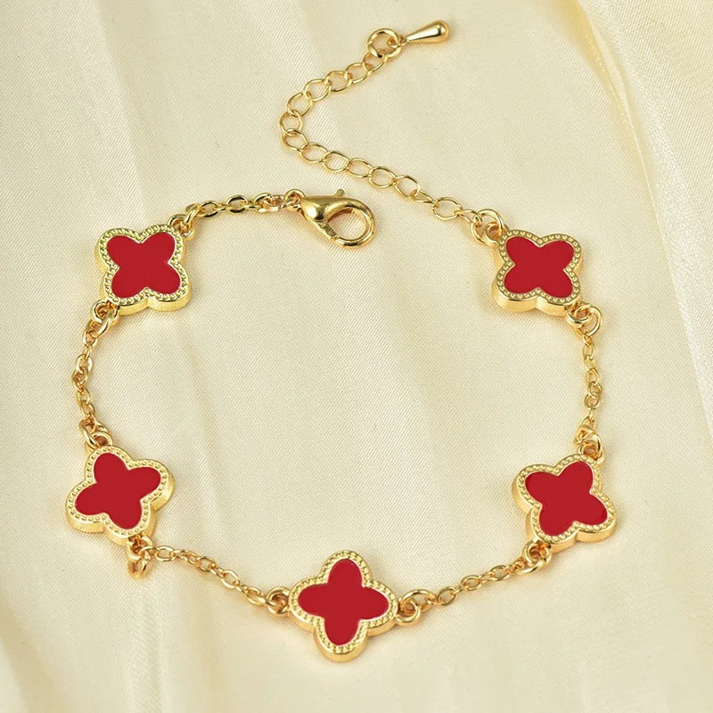 925 Sterling Silver 18K Gold Plated Four Leaf Clover Charm Bracelet — Lucky Women’s Jewellery Gift