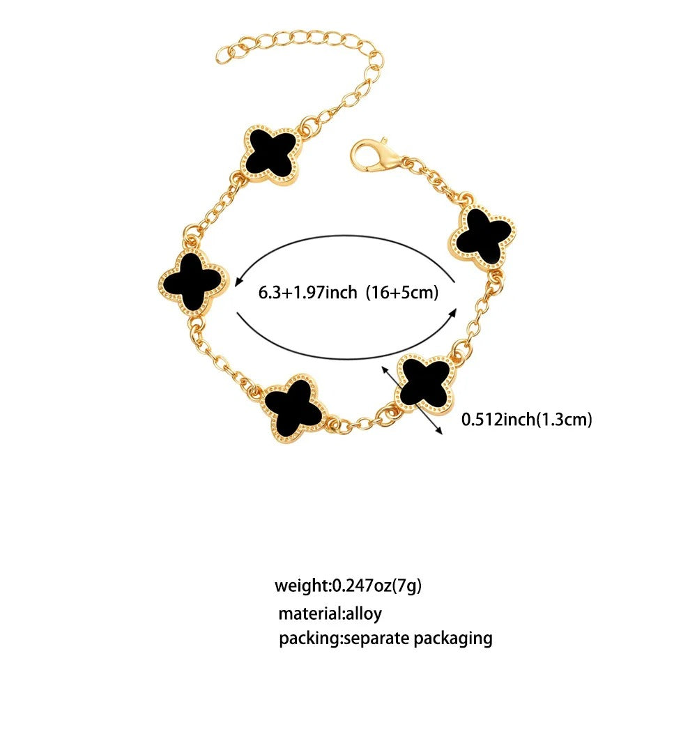 925 Sterling Silver 18K Gold Plated Four Leaf Clover Charm Bracelet — Lucky Women’s Jewellery Gift