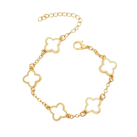 925 Sterling Silver 18K Gold Plated Four Leaf Clover Charm Bracelet — Lucky Women’s Jewellery Gift