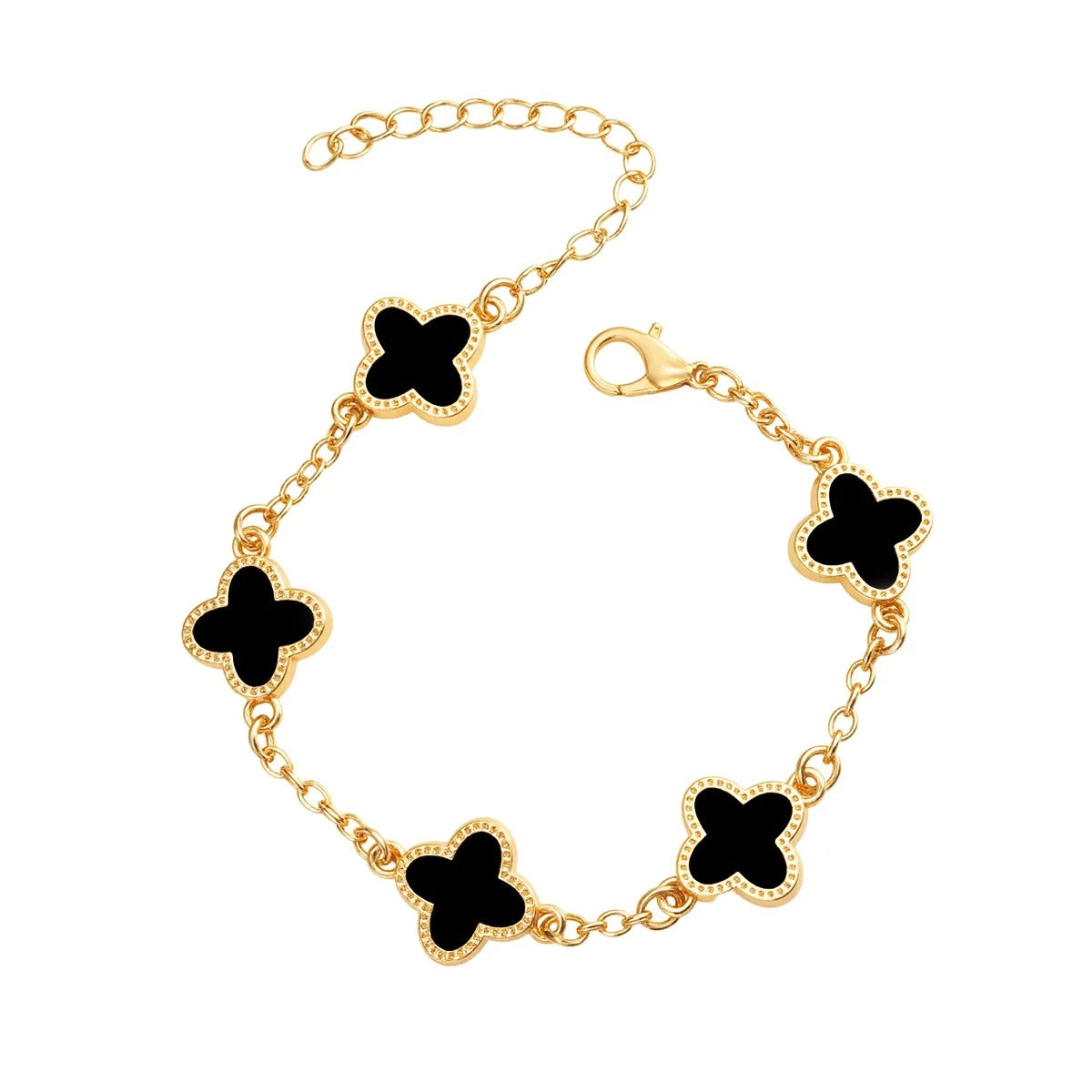 925 Sterling Silver 18K Gold Plated Four Leaf Clover Charm Bracelet — Lucky Women’s Jewellery Gift