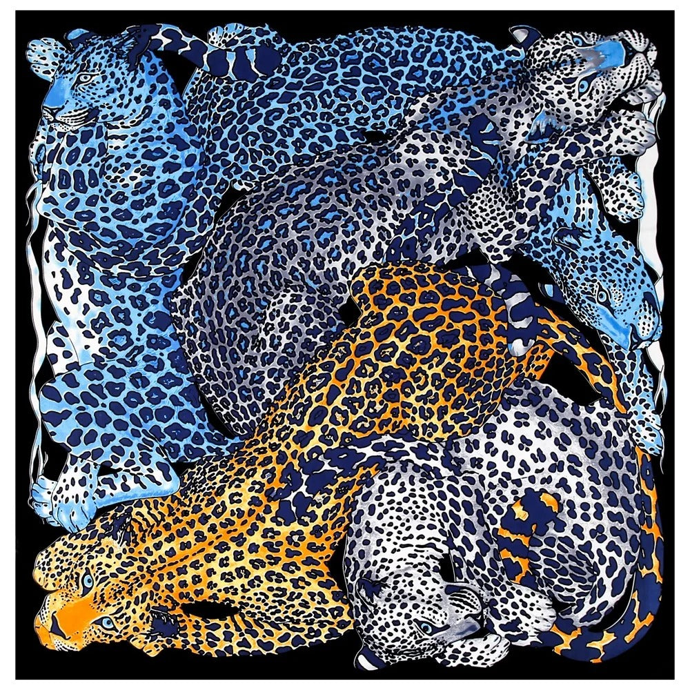 Luxury 100% Silk Leopard Print Square Scarf – Women’s Fashion Shawl & Bandana 130×130cm