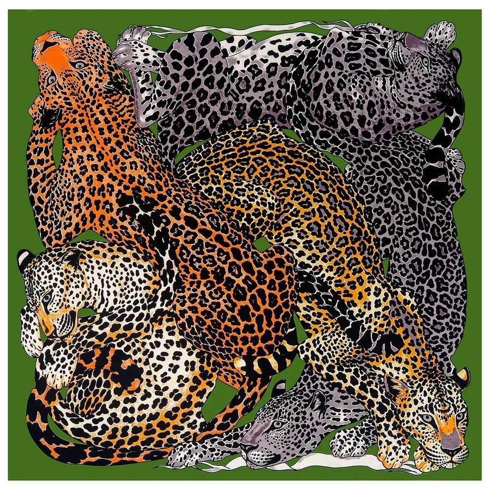 Luxury 100% Silk Leopard Print Square Scarf – Women’s Fashion Shawl & Bandana 130×130cm