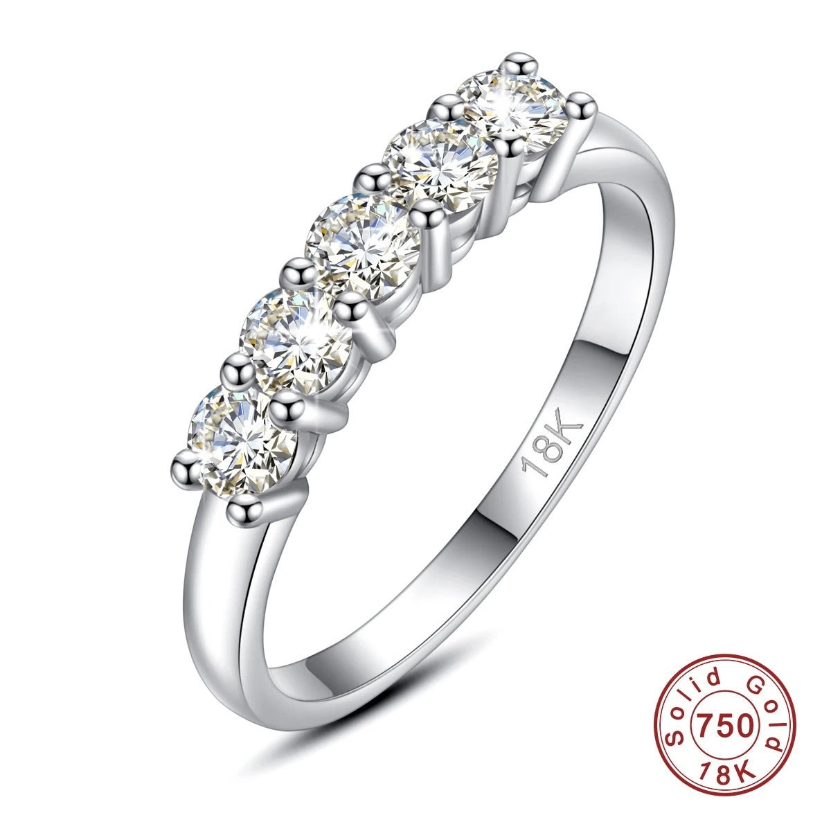 Certified 18K Solid Gold Moissanite 5‑Stone Ring for Women – Luxury Engagement / Wedding Gift