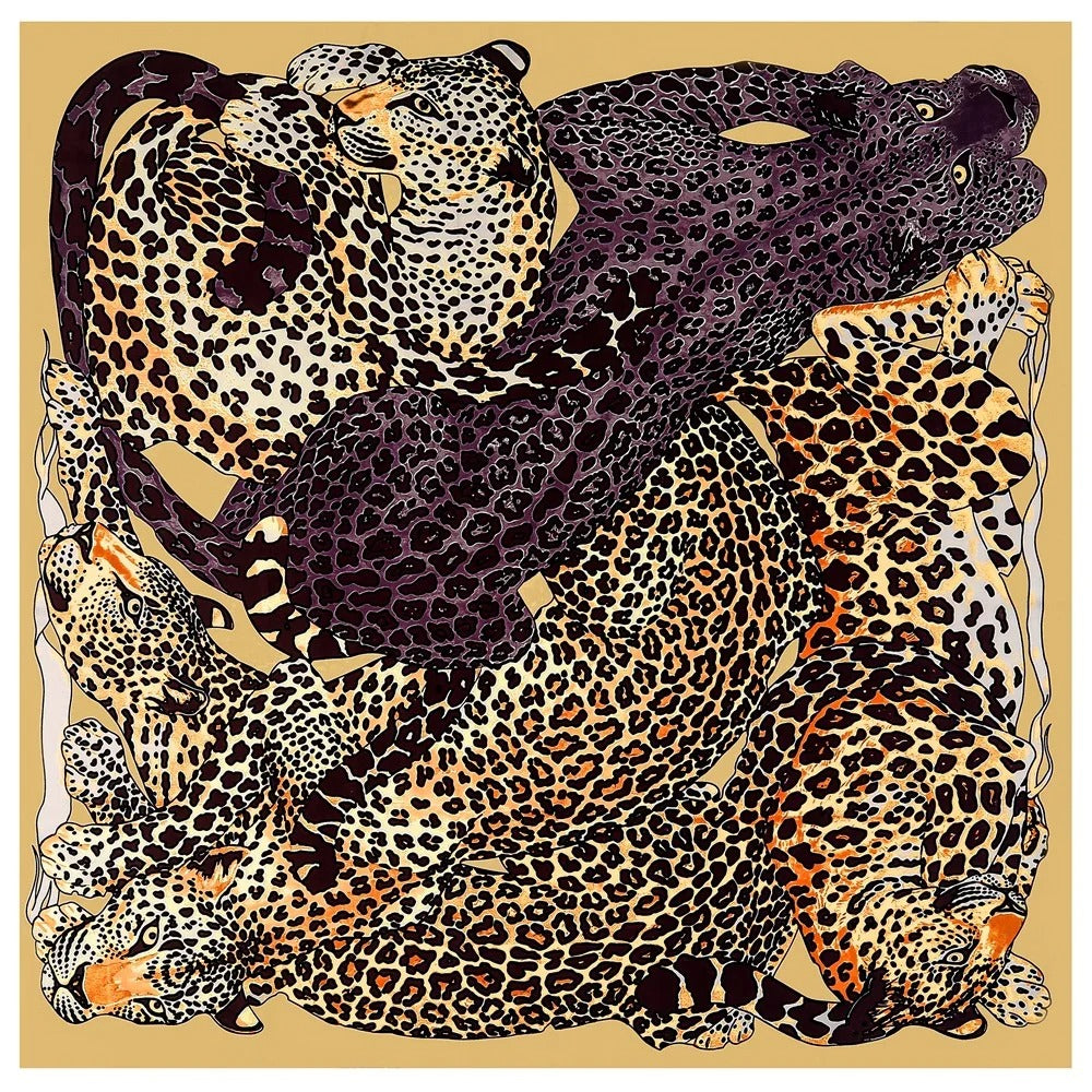 Luxury 100% Silk Leopard Print Square Scarf – Women’s Fashion Shawl & Bandana 130×130cm