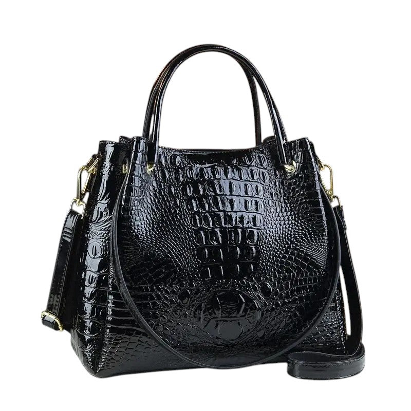 Vintage Genuine Leather Crocodile Print Tote & Bucket Bag – Luxury Women’s Shoulder / Messenger Handbag