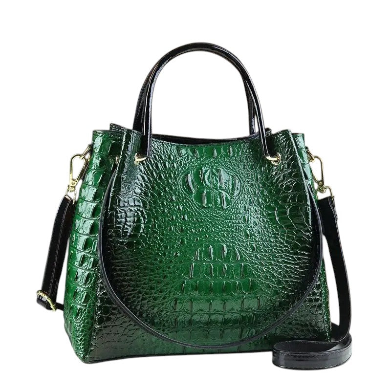 Vintage Genuine Leather Crocodile Print Tote & Bucket Bag – Luxury Women’s Shoulder / Messenger Handbag