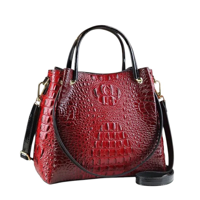 Vintage Genuine Leather Crocodile Print Tote & Bucket Bag – Luxury Women’s Shoulder / Messenger Handbag