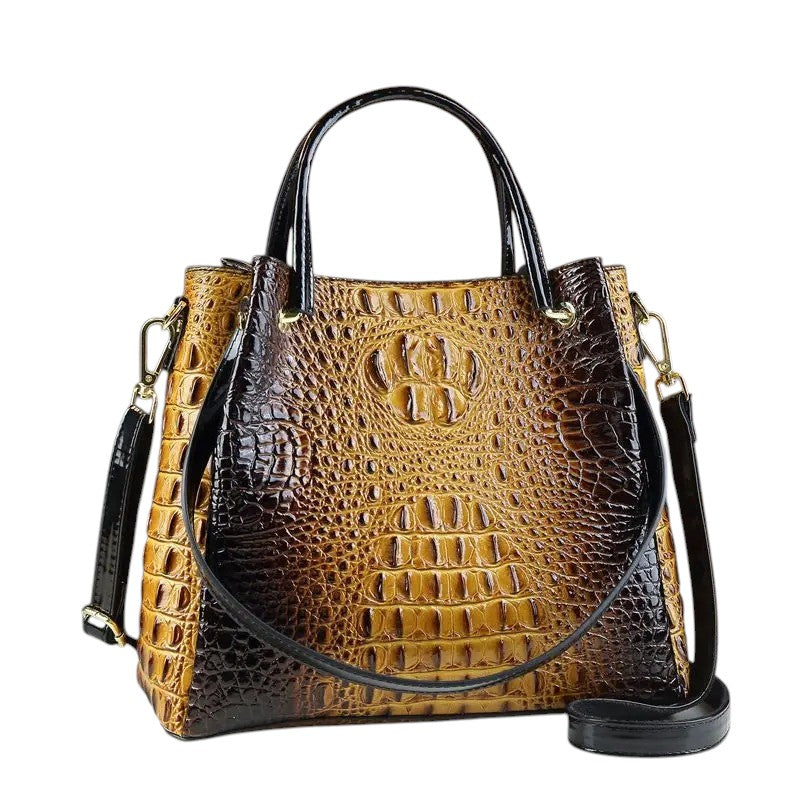 Vintage Genuine Leather Crocodile Print Tote & Bucket Bag – Luxury Women’s Shoulder / Messenger Handbag