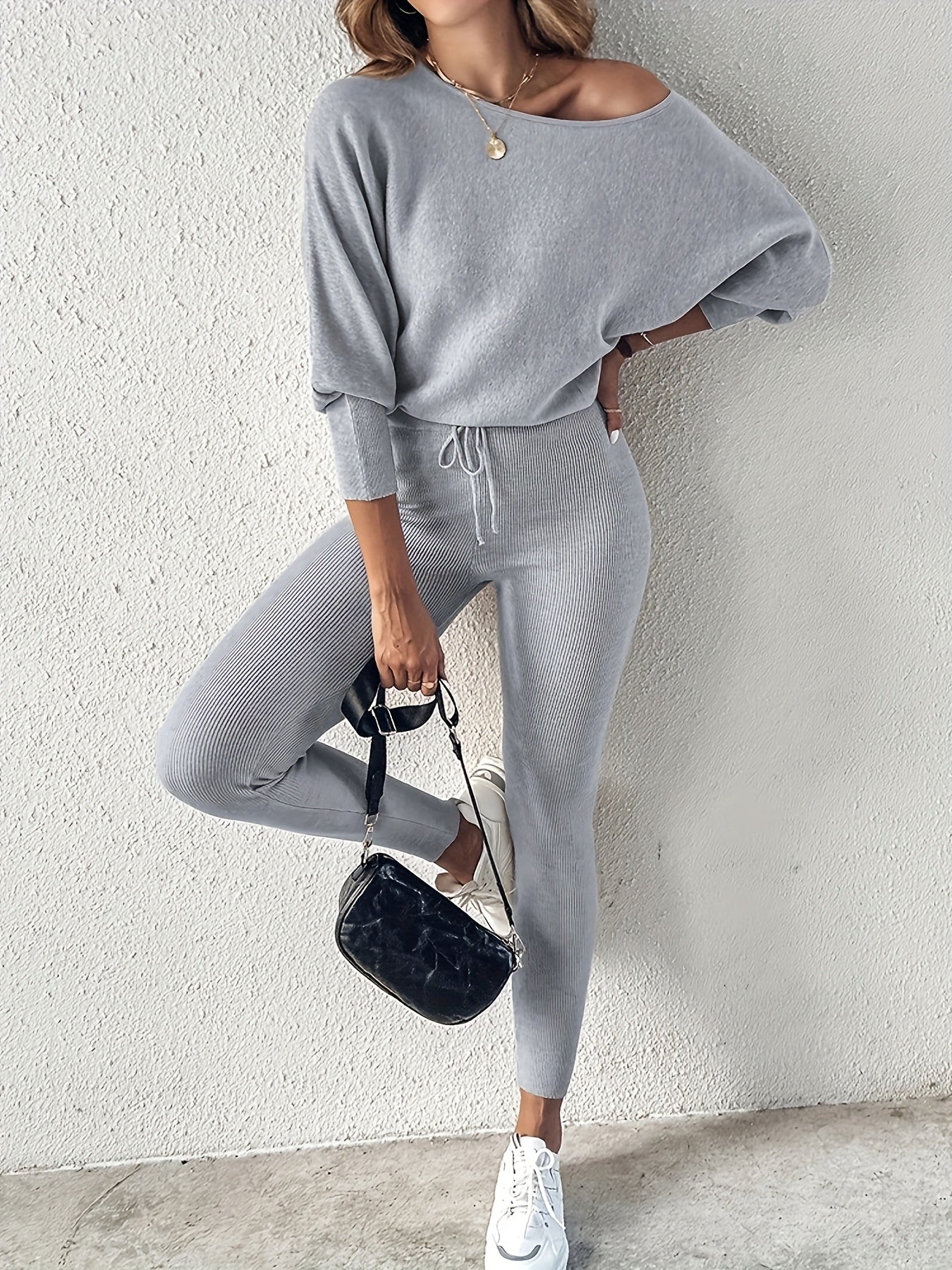 Casual Two-Piece Outfit Featuring A Long-Sleeve Pullover And High-Waisted Drawstring Pants + 🚚 Free Worldwide Shipping 🎉 Extra 30% OFF At Checkout