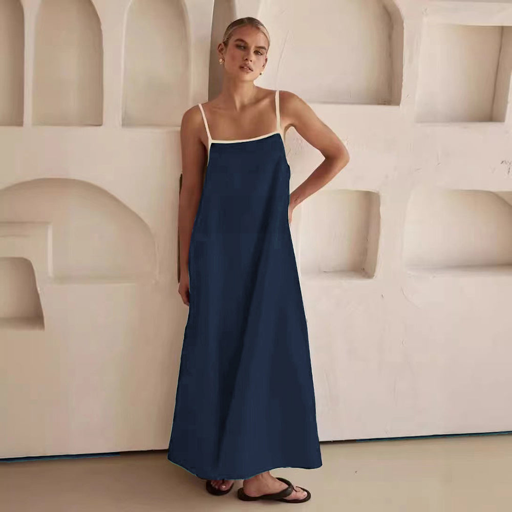 Cotton Linen Touch Suspender Dress – Square Neck Summer Swing Midi Dress for Women + 🚚 Free Worldwide Shipping 🎉 Extra 30% OFF At Checkout