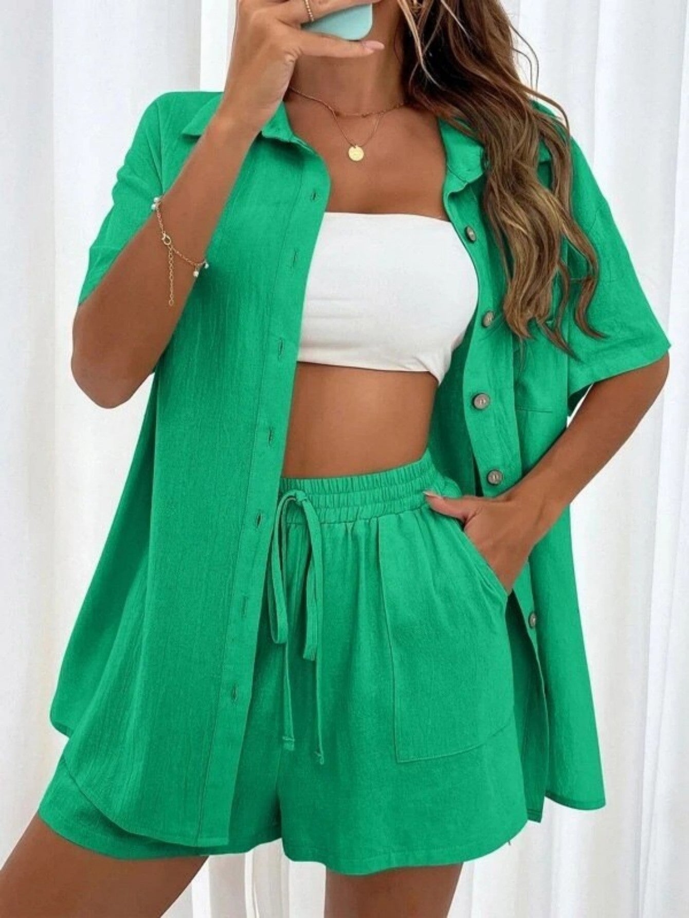 Cross-border Women's Amazon Hot-selling Distressed Cardigan Shorts Fashionable Elegant Casual Women's Set + 🚚 Free Worldwide Shipping