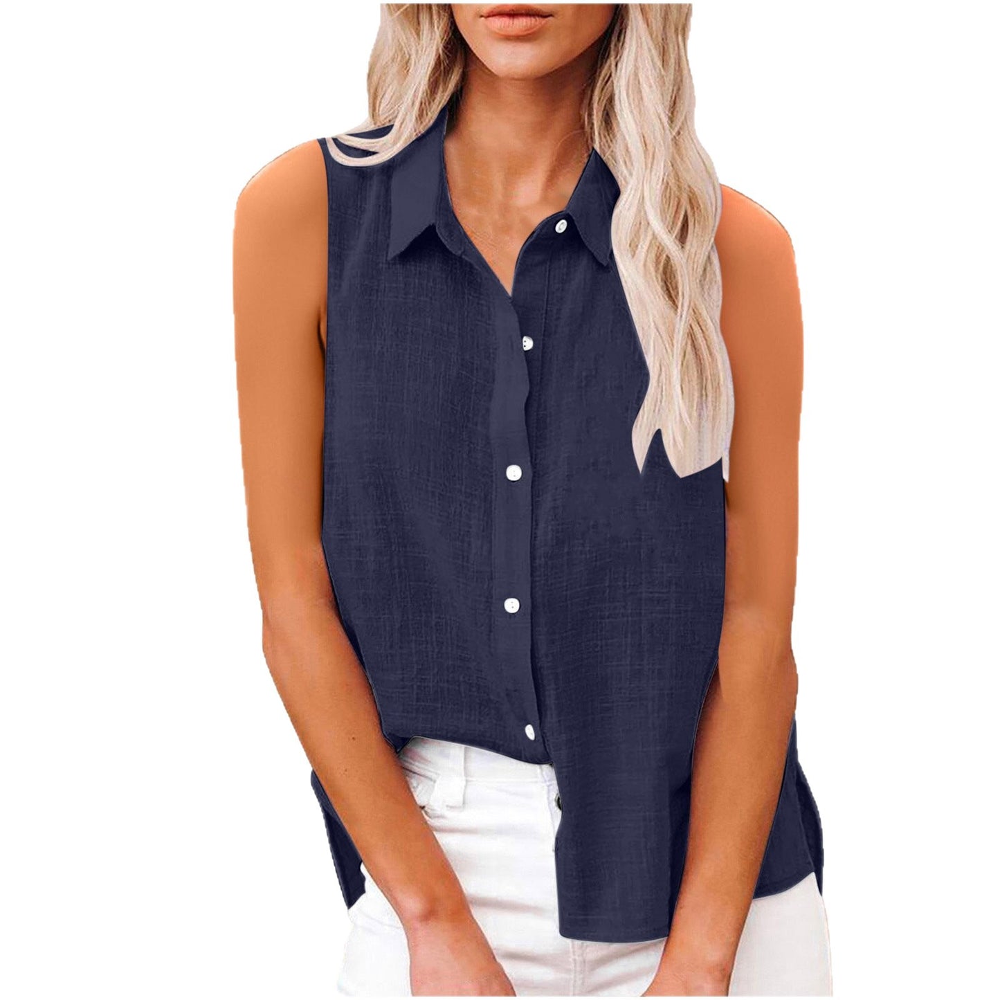 Women’s Cotton Linen Sleeveless Button Shirt – Lightweight Summer Blouse, Breathable Casual Top, Relaxed Fit + 🚚 Free Worldwide Shipping 🎉 Extra 30% OFF at Checkout