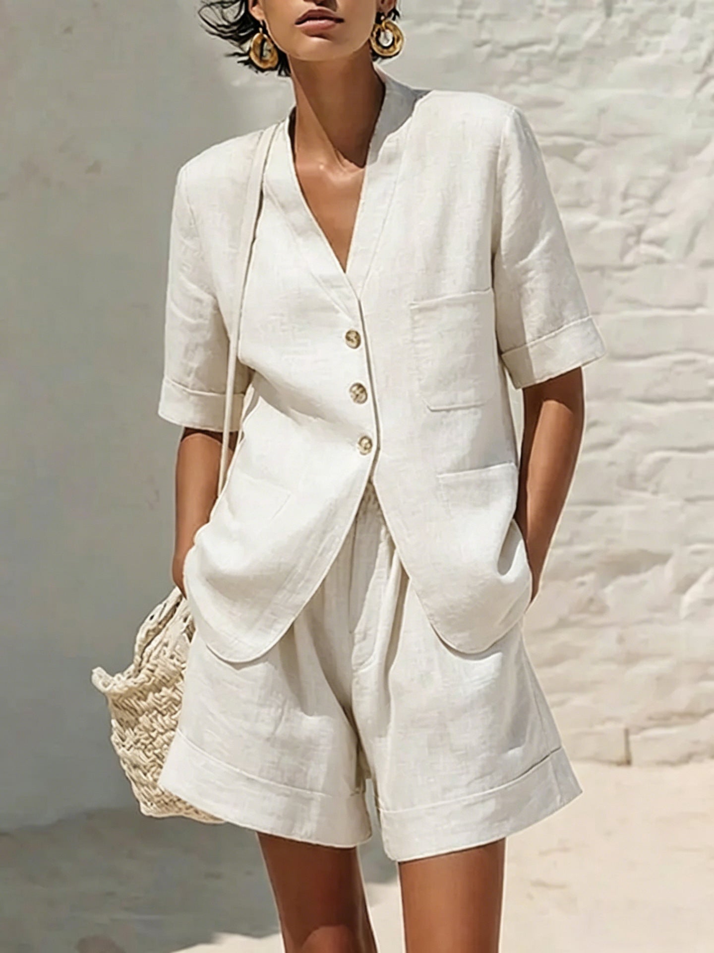 Women’s Cotton Linen Two-Piece Set – Loose Fit Summer Outfit, Breathable Matching Top & Cropped Pants + 🚚 Free Worldwide Shipping 🎉 Extra 30% OFF at Checkout