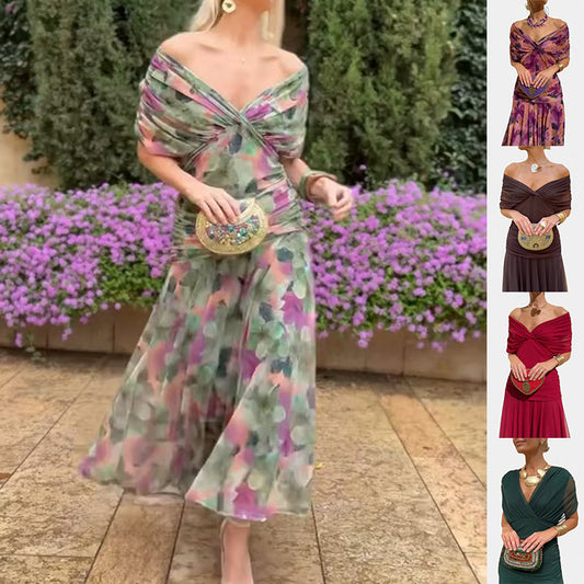 Women’s Summer Chiffon Maxi Dress – Floral Print V-Neck Short Sleeve Boho Beach Dress + 🚚 Free Worldwide Shipping