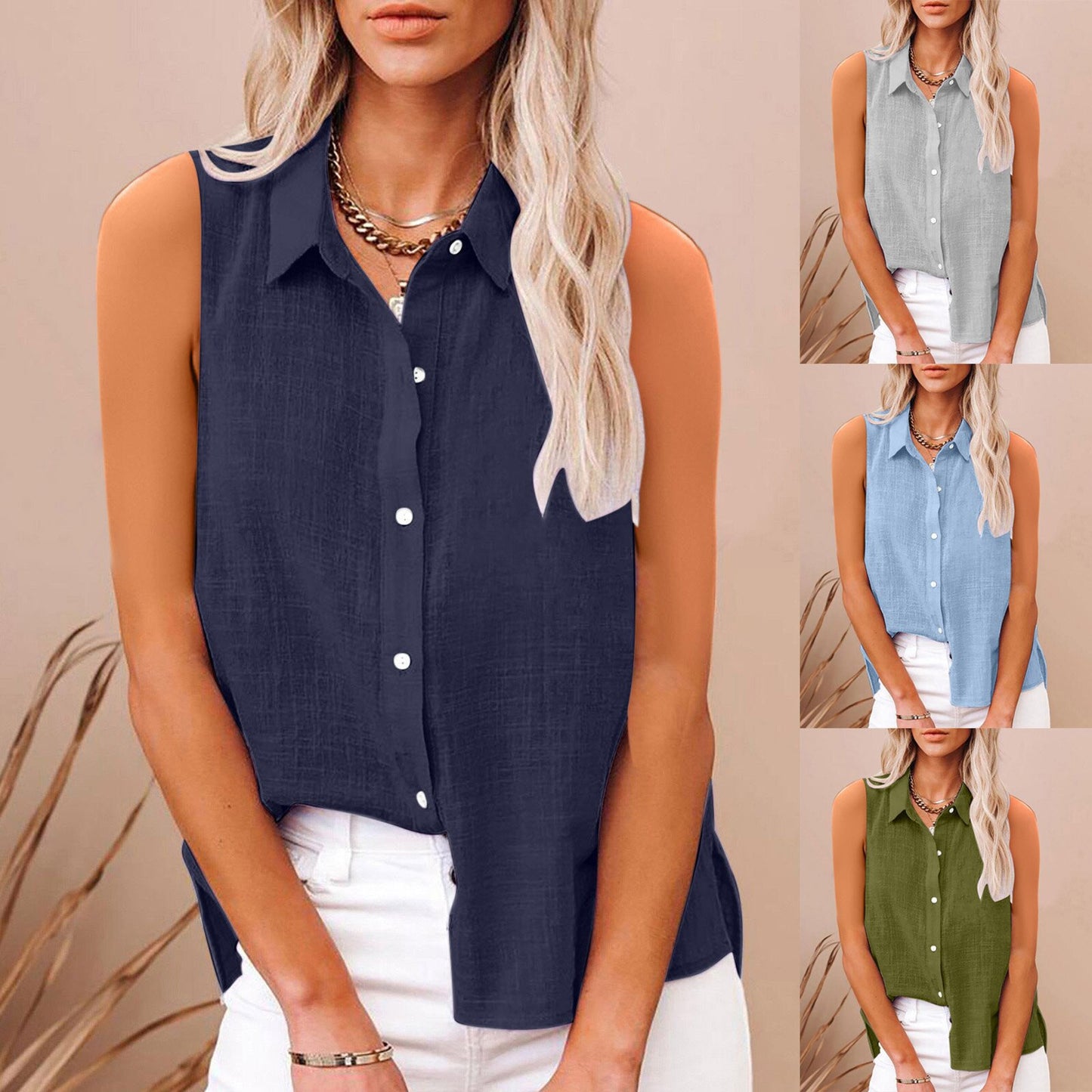 Women’s Cotton Linen Sleeveless Button Shirt – Lightweight Summer Blouse, Breathable Casual Top, Relaxed Fit + 🚚 Free Worldwide Shipping 🎉 Extra 30% OFF at Checkout