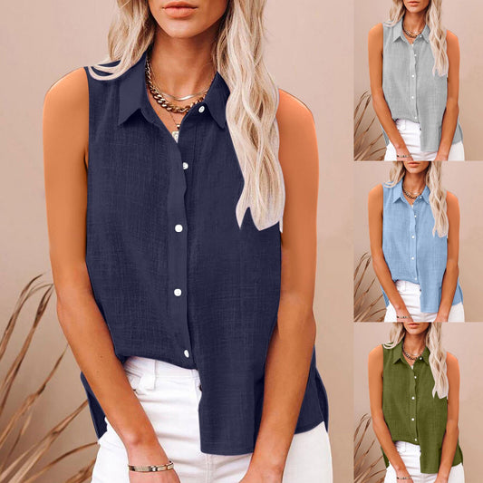 Women’s Cotton Linen Sleeveless Button Shirt – Lightweight Summer Blouse, Breathable Casual Top, Relaxed Fit + 🚚 Free Worldwide Shipping 🎉 Extra 30% OFF at Checkout