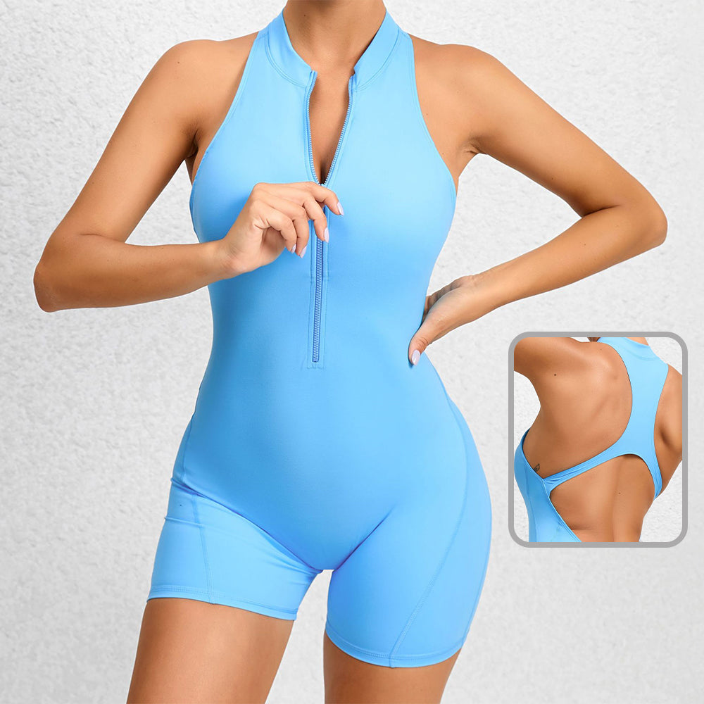 Zippered Yoga Jumpsuit Women – Tummy Control Butt Lifting Seamless Workout Romper | Sculpting Fitness Shapewear Shorts + 🚚 Free Worldwide Shipping 🎉 Extra 30% OFF At Checkout
