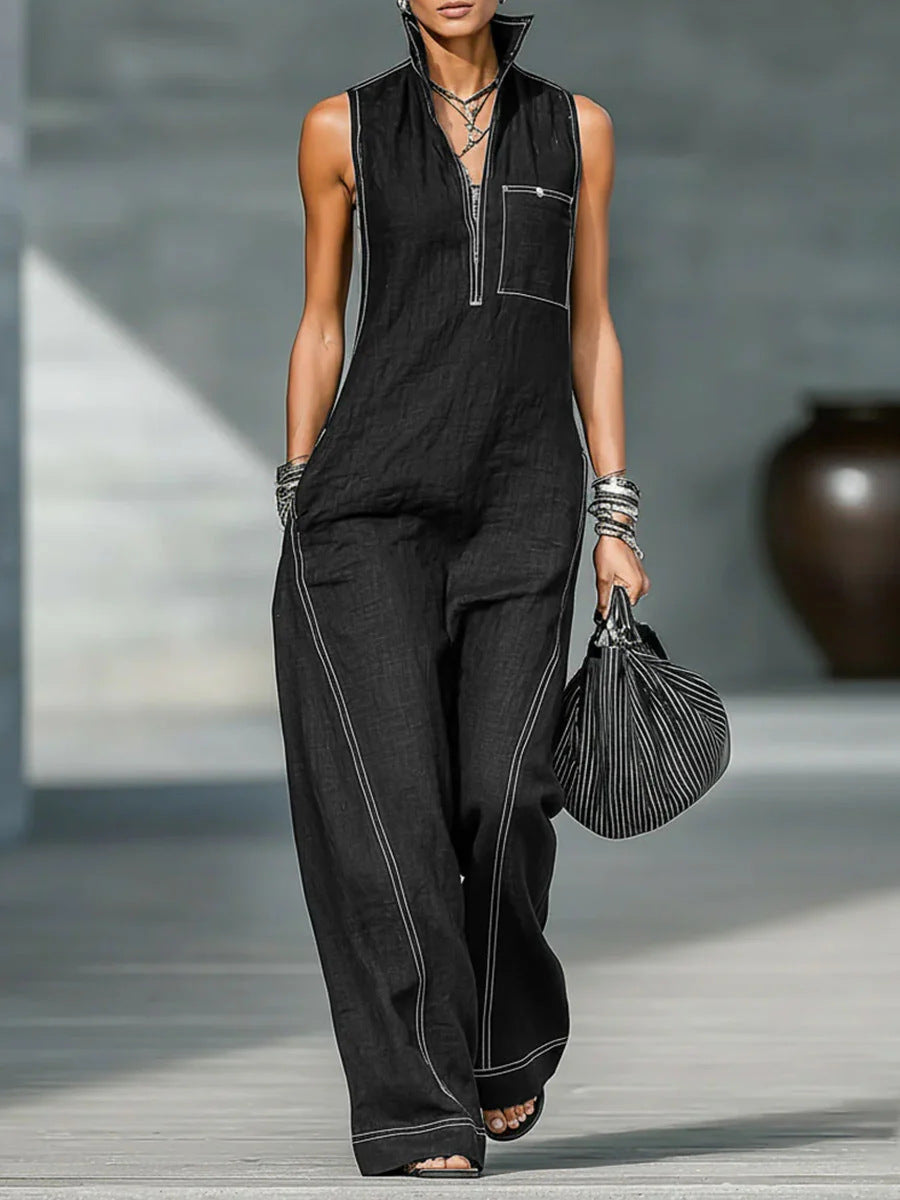 Stand-up Collar Jumpsuit With Pockets Summer Fashion Casual Sleeveless Jumpsuit Trousers Women's Clothing + 🚚 Free Worldwide Shipping 🎉 Extra 30% OFF At Checkout