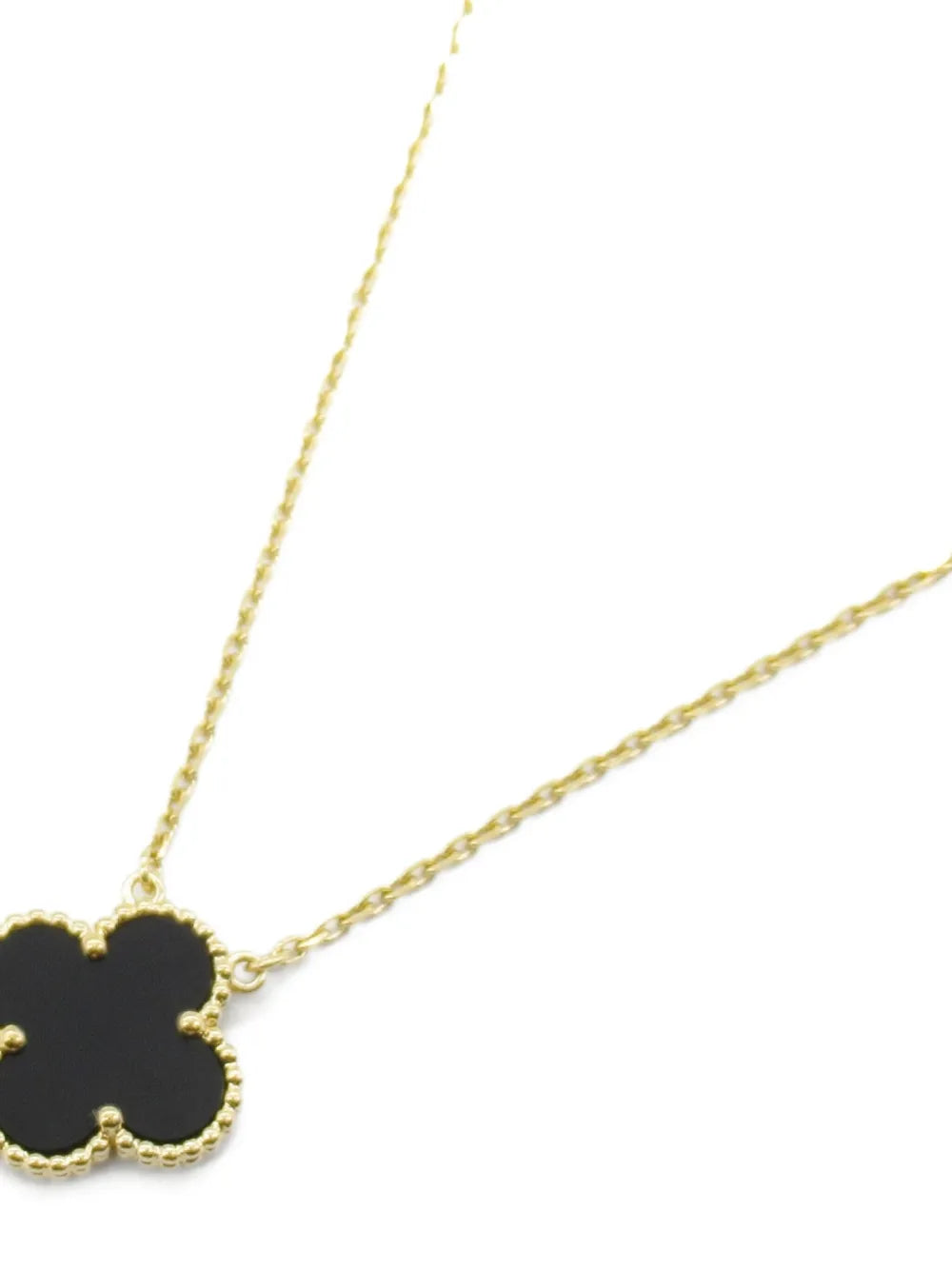 Authentic Van Cleef & Arpels 10's 18kt yellow gold Vintage Alhambra onyx necklace