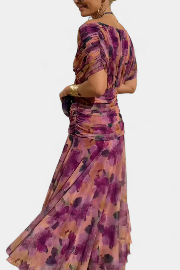 Women’s Summer Chiffon Maxi Dress – Floral Print V-Neck Short Sleeve Boho Beach Dress + 🚚 Free Worldwide Shipping