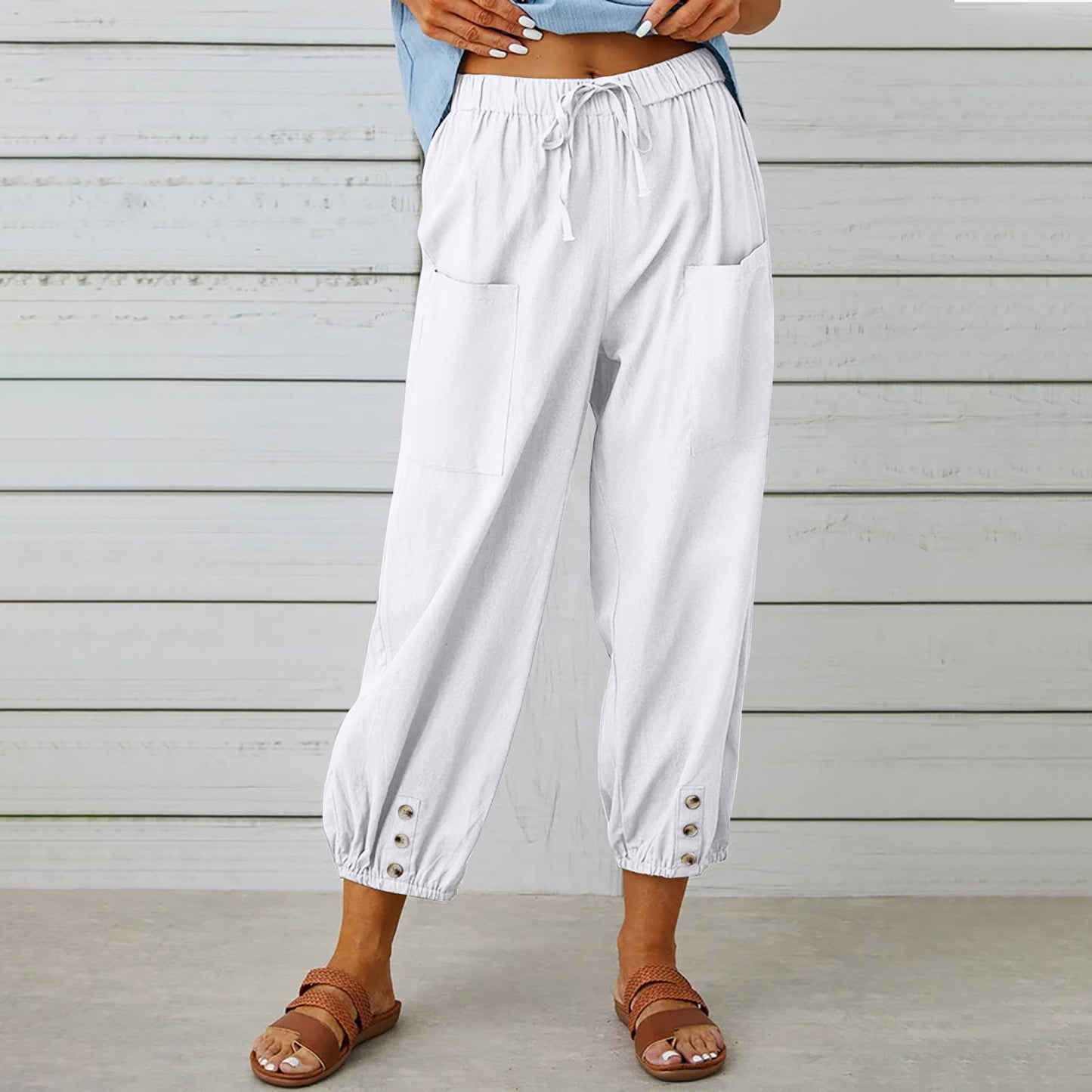 Women’s Cotton Linen Drawstring Pants – Lightweight Breathable Summer Trousers with Pockets | Relaxed Fit Casual Everyday Wear + 🚚 Free Worldwide Shipping 🎉 Extra 30% OFF At Checkout