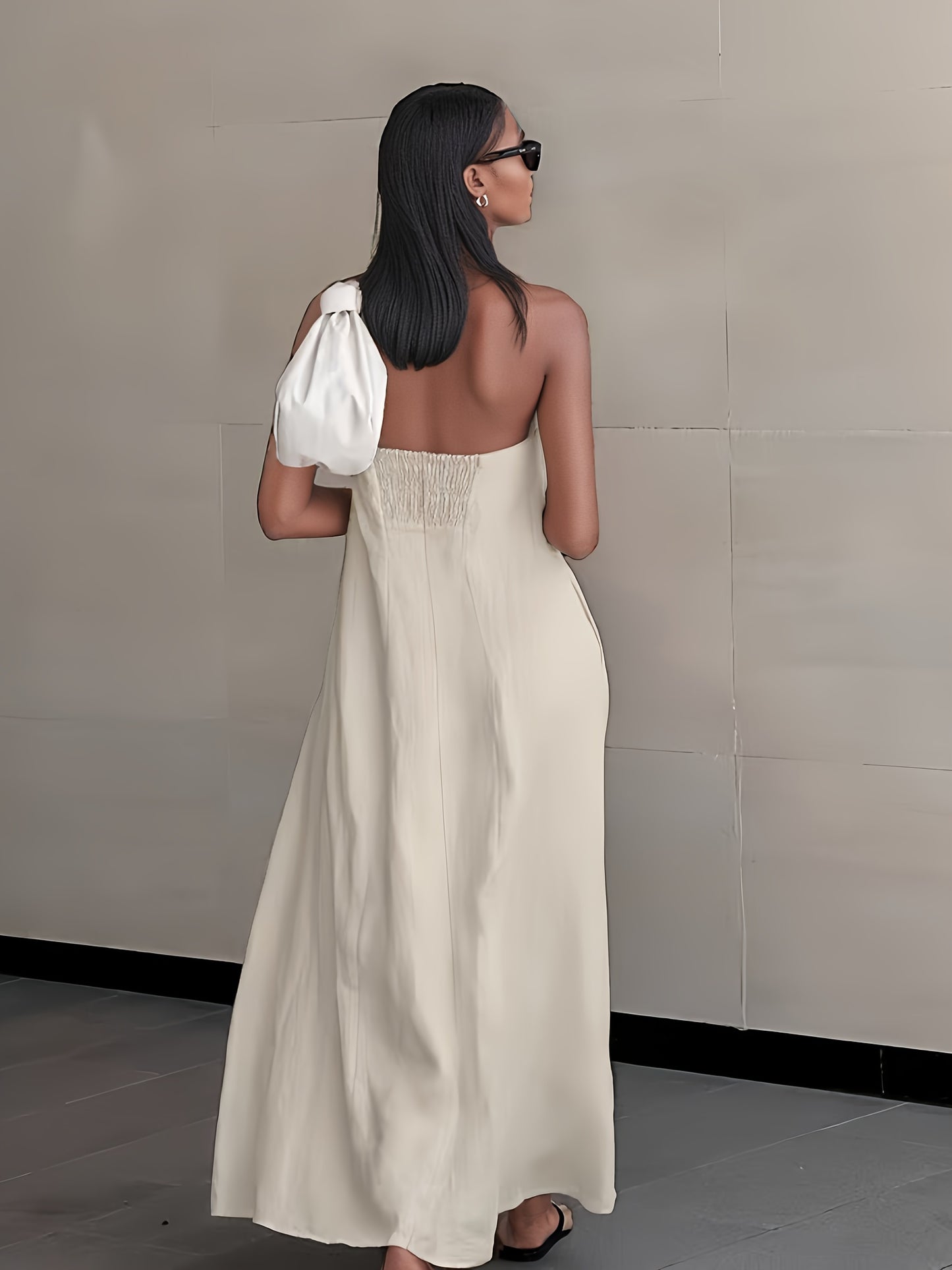 2026 NEW SUMMER Linen Women's High-Waisted Strapless Backless Patchwork Pocket Dress Lightweight Casual Vacation Dress With Smooth Texture, Solid Color Long Dress For Summer + 🚚 Free Worldwide Shipping