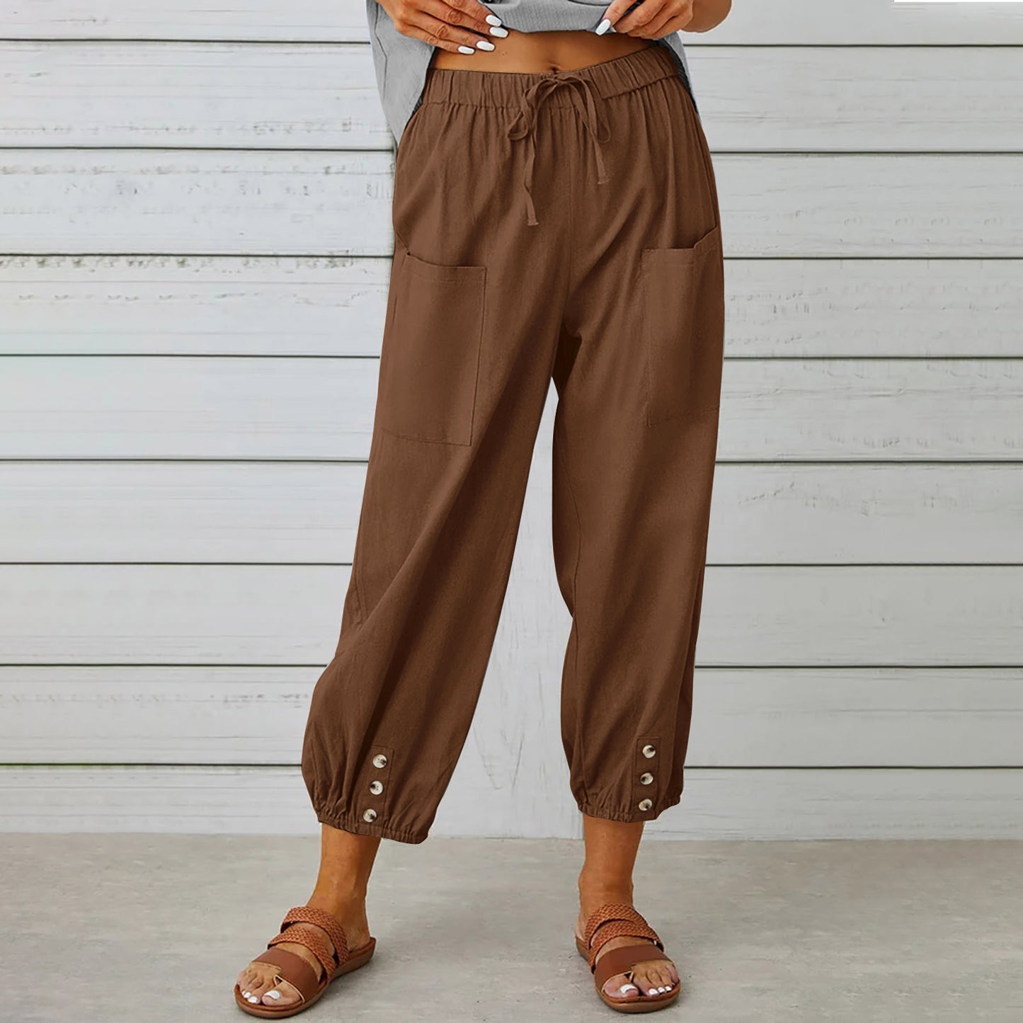 Women’s Cotton Linen Drawstring Pants – Lightweight Breathable Summer Trousers with Pockets | Relaxed Fit Casual Everyday Wear + 🚚 Free Worldwide Shipping 🎉 Extra 30% OFF At Checkout