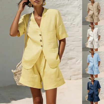 Women’s Cotton Linen Two-Piece Set – Loose Fit Summer Outfit, Breathable Matching Top & Cropped Pants + 🚚 Free Worldwide Shipping 🎉 Extra 30% OFF at Checkout