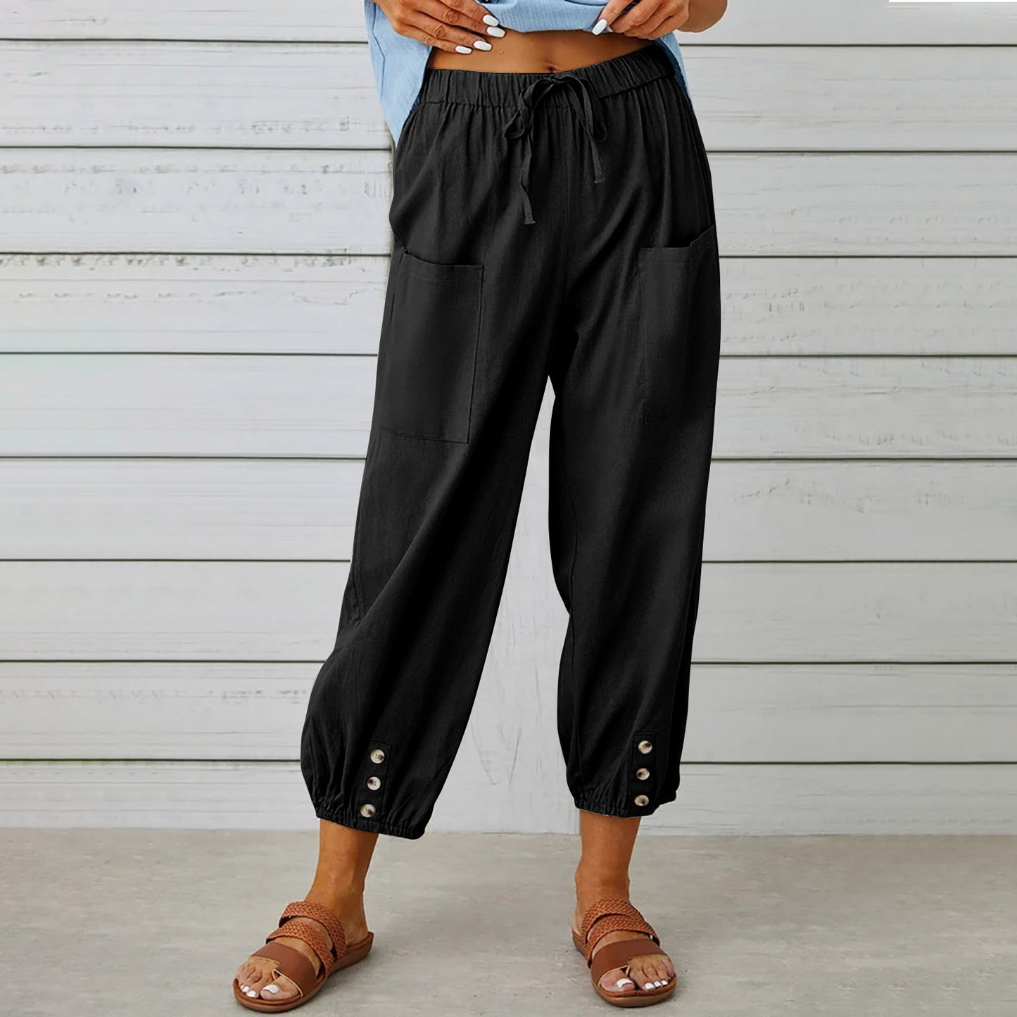 Women’s Cotton Linen Drawstring Pants – Lightweight Breathable Summer Trousers with Pockets | Relaxed Fit Casual Everyday Wear + 🚚 Free Worldwide Shipping 🎉 Extra 30% OFF At Checkout