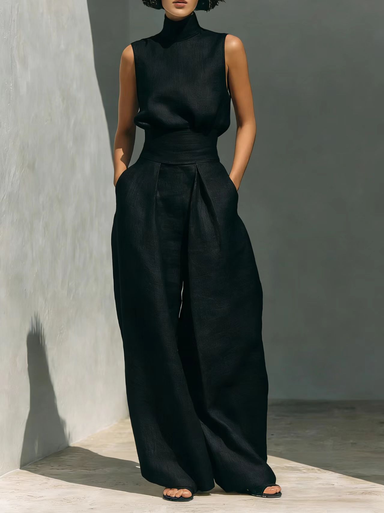Casual Sleeveless Suit Summer Stand-up Collar Pullover Top And Loose Straight-leg Trousers Women's Clothing + 🚚 Free Worldwide Shipping 🎉 Extra 30% OFF At Checkout