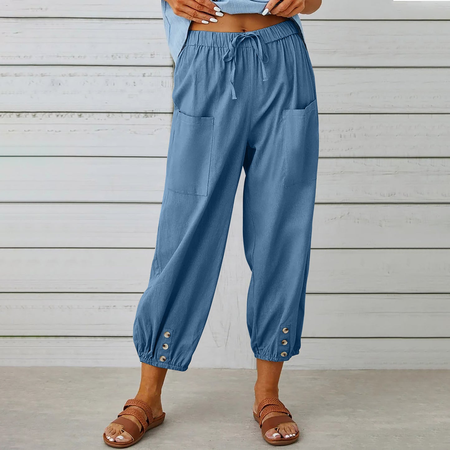 Women’s Cotton Linen Drawstring Pants – Lightweight Breathable Summer Trousers with Pockets | Relaxed Fit Casual Everyday Wear + 🚚 Free Worldwide Shipping 🎉 Extra 30% OFF At Checkout