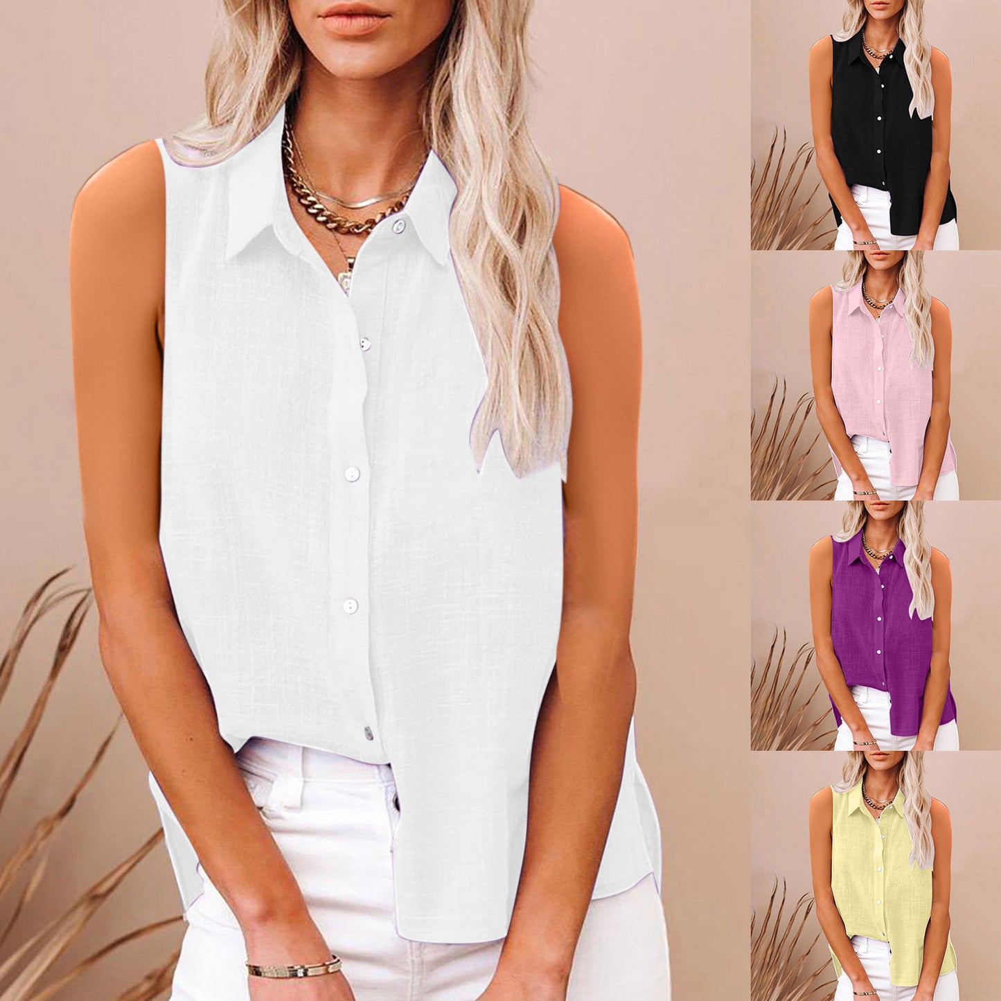 Women’s Cotton Linen Sleeveless Button Shirt – Lightweight Summer Blouse, Breathable Casual Top, Relaxed Fit + 🚚 Free Worldwide Shipping 🎉 Extra 30% OFF at Checkout
