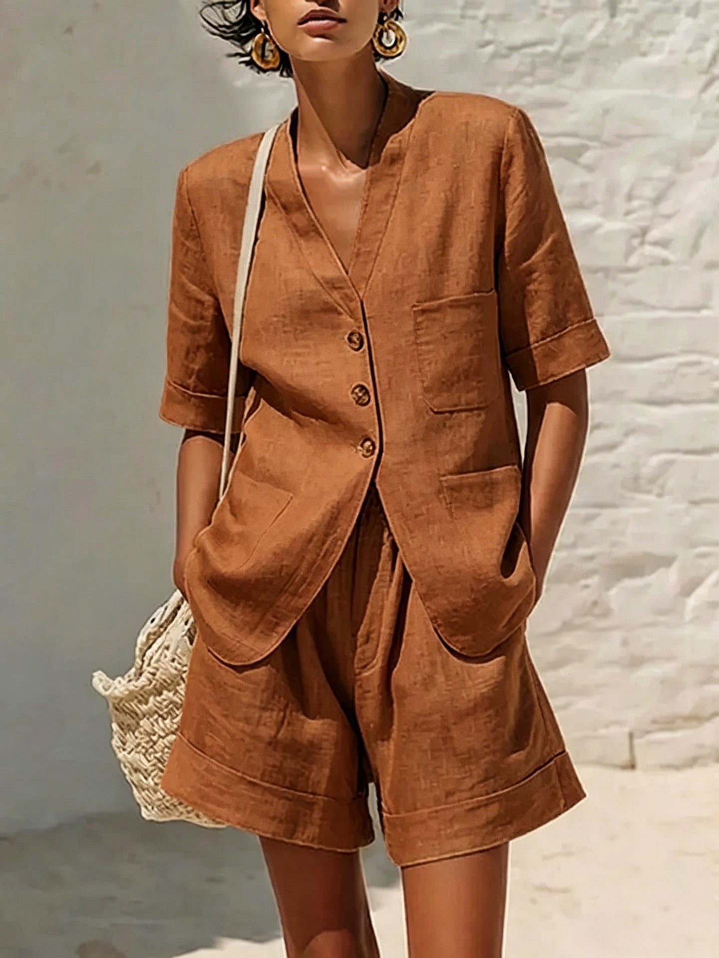 Women’s Cotton Linen Two-Piece Set – Loose Fit Summer Outfit, Breathable Matching Top & Cropped Pants + 🚚 Free Worldwide Shipping 🎉 Extra 30% OFF at Checkout