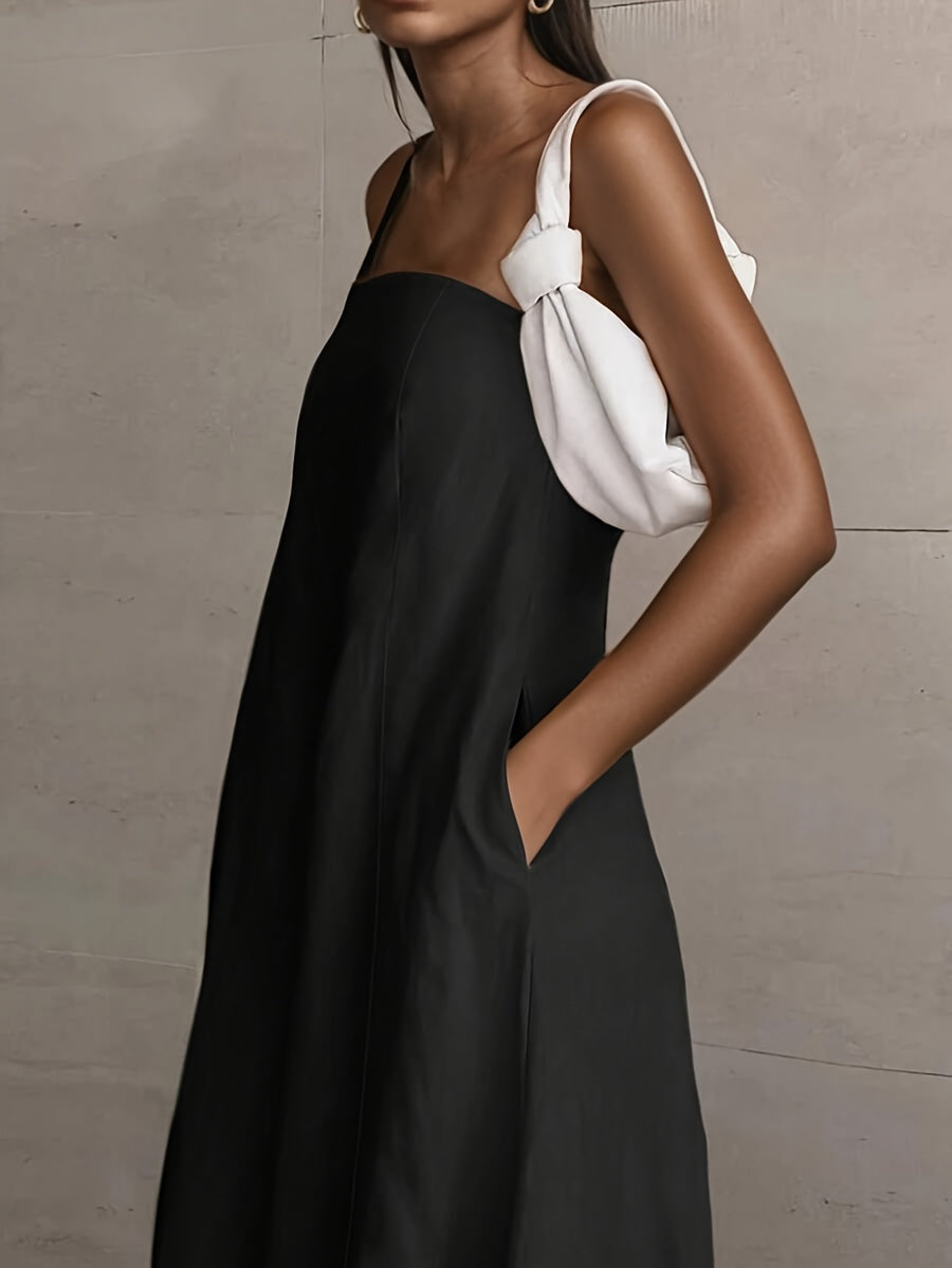 2026 NEW SUMMER Linen Women's High-Waisted Strapless Backless Patchwork Pocket Dress Lightweight Casual Vacation Dress With Smooth Texture, Solid Color Long Dress For Summer + 🚚 Free Worldwide Shipping