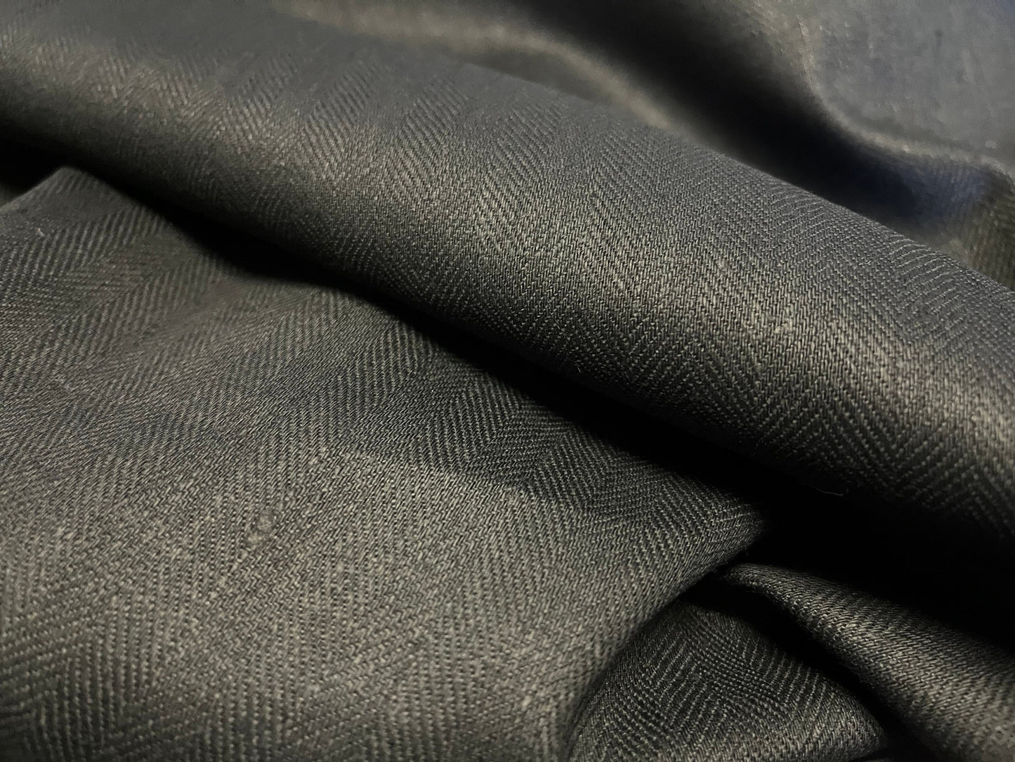 NEW High Class Black Herringbone 100% Linen Fabric